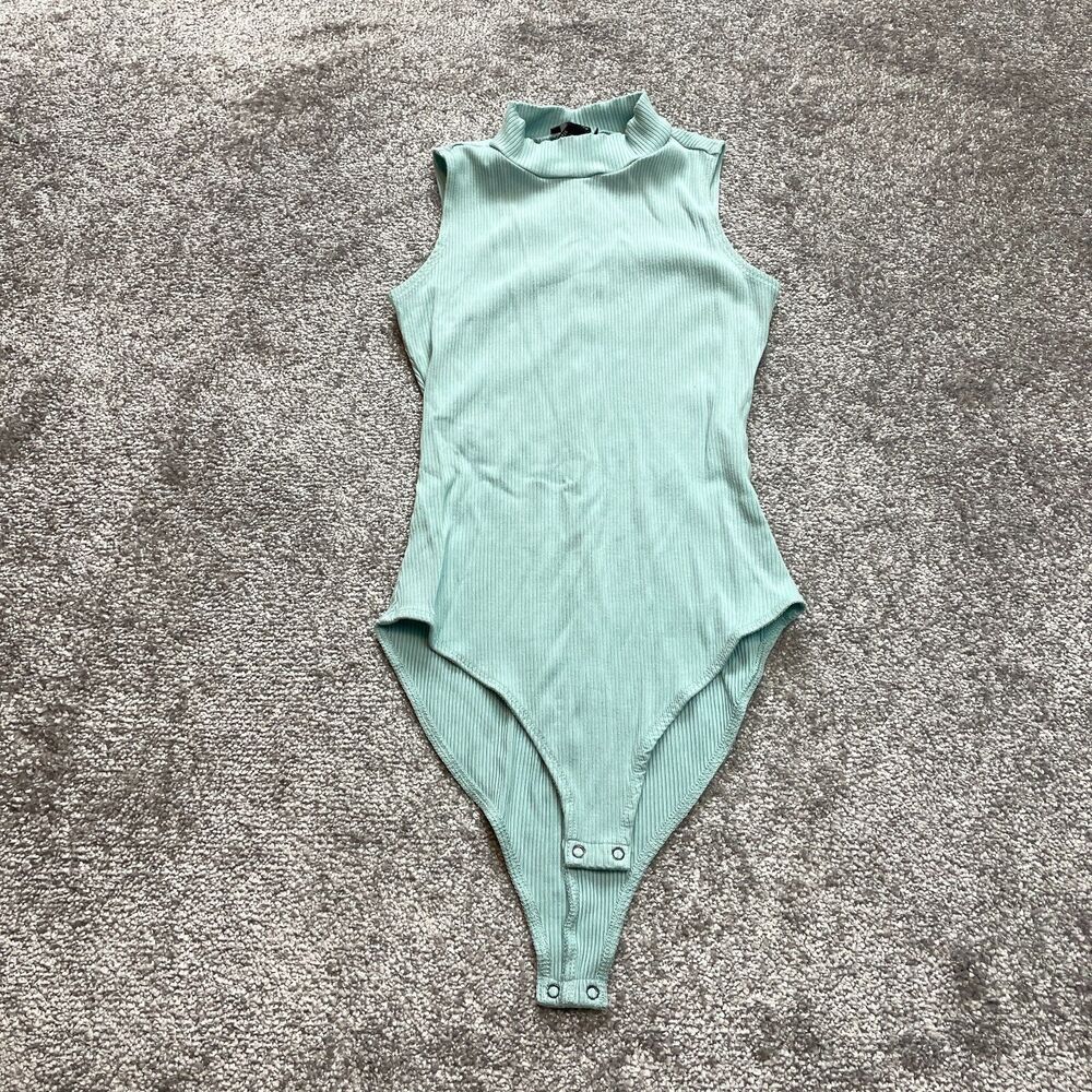 Forever 21 Bodysuit Girls Small Light Blue Sleeveless Snap Button Ribbed Soft